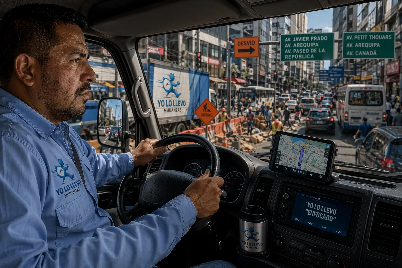 Fotográfia de un conductor de mudanza de “Yo lo llevo”completamente concentrado en su camino para evitar tragedias y garantizar más mudanzas en Zapopan